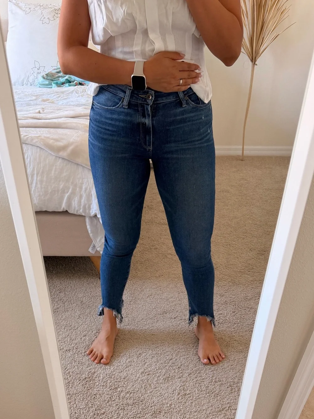 PAIGE Dark Blue Skinny Jeans with Raw Hem - Picture 2 of 9